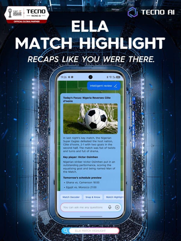 TECNO’s AFCON-Ready AI Features Reflect a New Era in Mobile Sports Viewing TECNO, official CAF global partner, introduces four intelligent tools designed to transform how fans watch, interpret and share the continent's biggest football tournament.