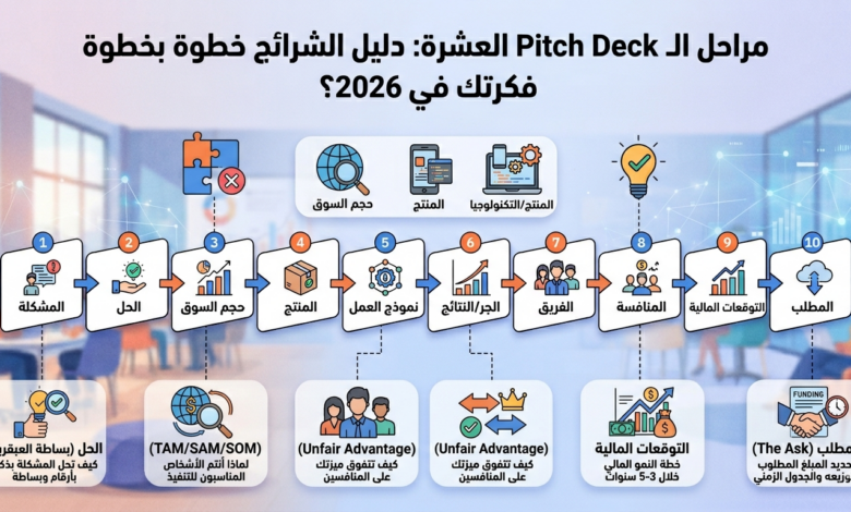 الدليل الشامل لإعداد "Pitch Deck" احترافي: كيف تقنع المستثمرين بتمويل فكرتك في 2026؟